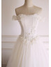 Off The Shoulder Ivory Lace Tulle Wedding Dress